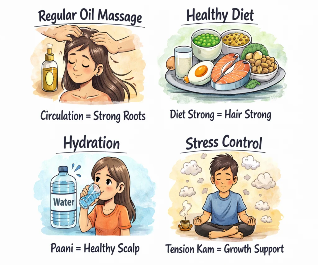 hair fall control tips oil massage diet hydration stress