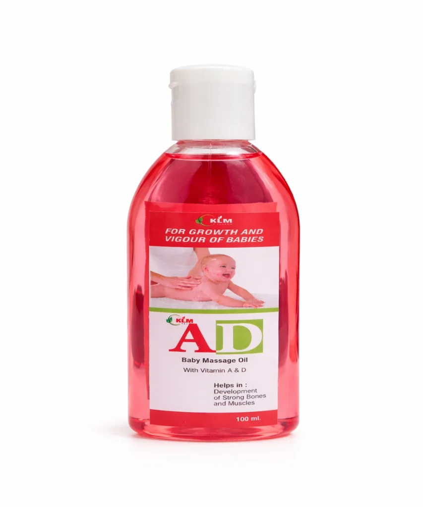 AD baby massage oil bottle isolated on white background front view