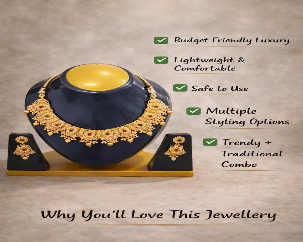 Artificial jewellery set benefits including budget friendly luxury, lightweight design, safe to use and multiple styling options
