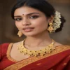 Traditional gold choker necklace set for women with earrings bridal ethnic jewellery red saree look