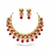 Gold plated kundan necklace set for women with red stones and pearls traditional bridal jewellery white background