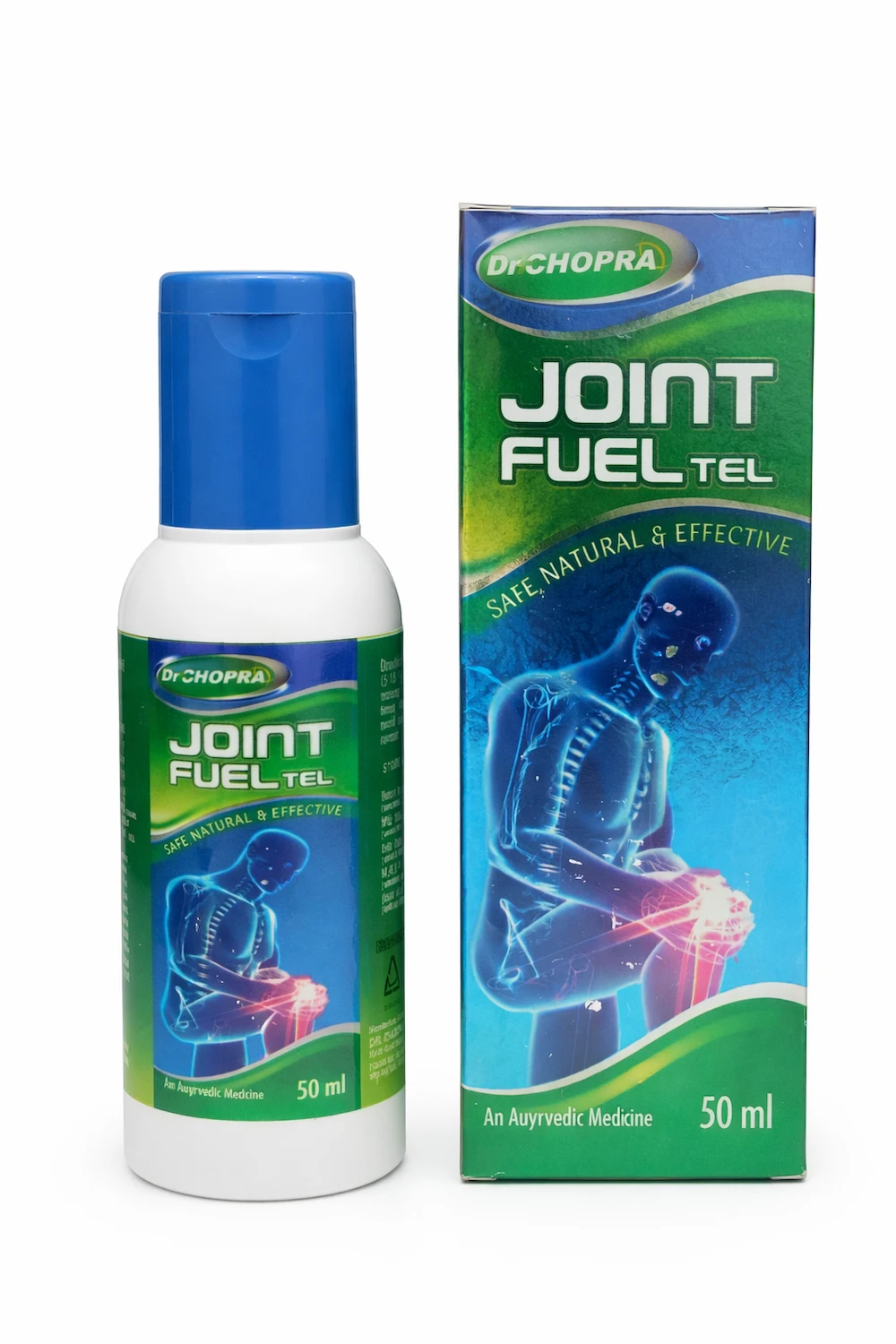 50 ml joint pain relief oil bottle with blue cap, Ayurvedic external use oil for joints and muscle comfort
