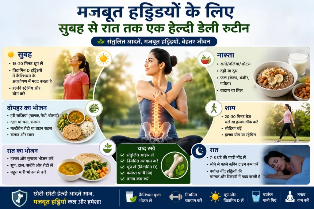 मजबूत हड्डियों के लिए सुबह से रात तक हेल्दी डेली रूटीन और लाइफस्टाइल गाइड