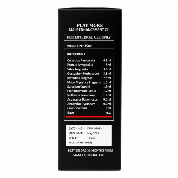 Play More Oil Back Label Information