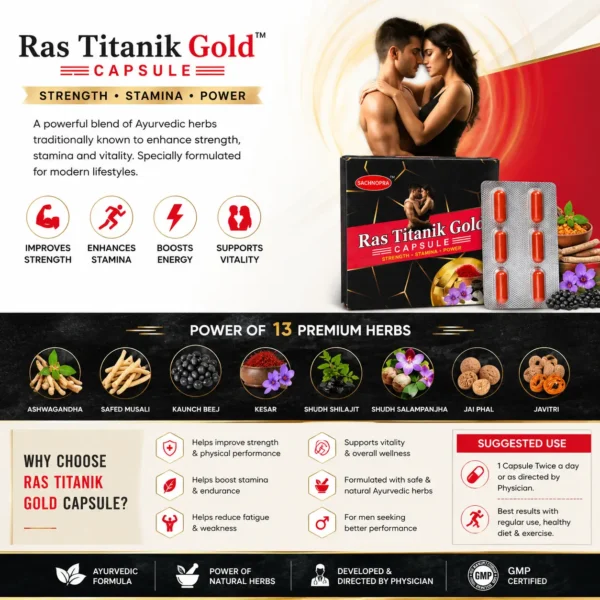 Ras Titanik Gold premium Ayurvedic wellness capsules lifestyle image