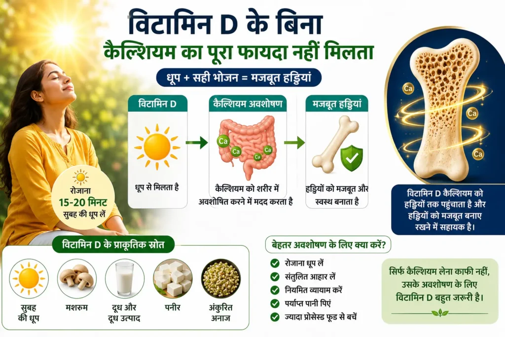 विटामिन D और कैल्शियम अवशोषण के बीच संबंध तथा मजबूत हड्डियों के लिए जरूरी जानकारी