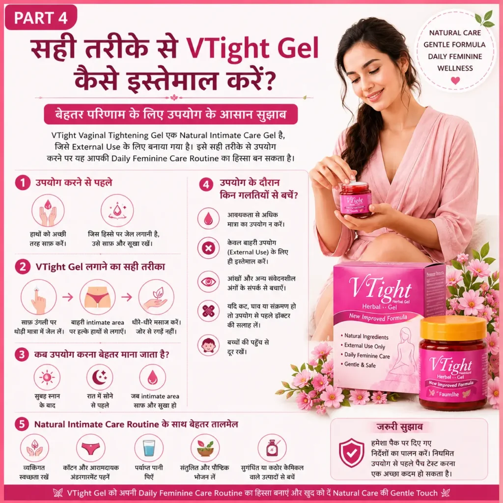 VTight Gel herbal ingredients including Majuphal Lajjalu and Paashan Bheda