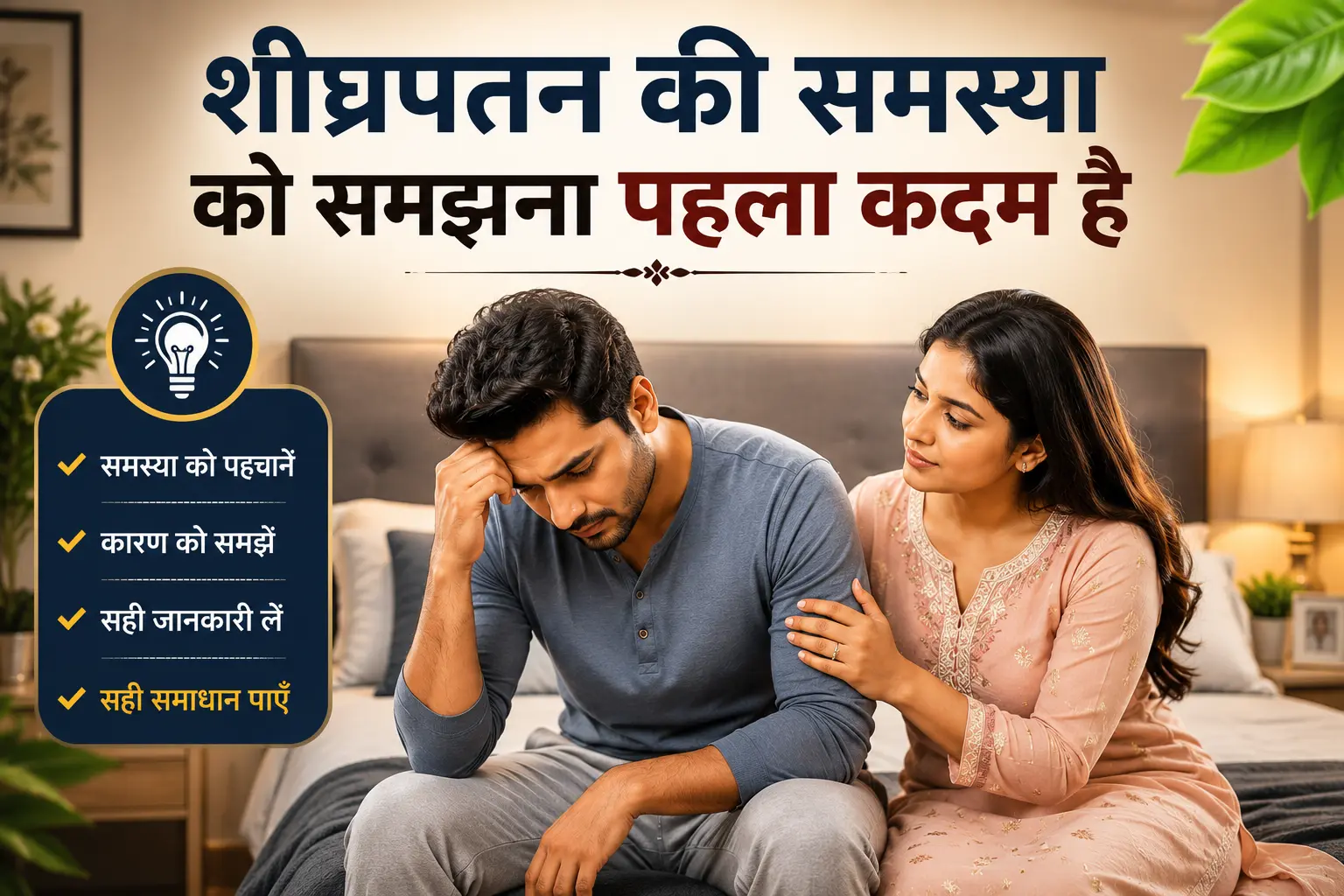 शीघ्रपतन की आयुर्वेदिक क्रीम के बारे में जानकारी प्राप्त करता भारतीय विवाहित दंपति